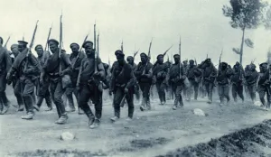 Polish Prints: WW1 - Russian Infantry on the march in Poland, 1915