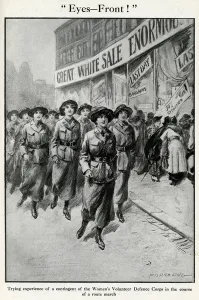 Shops Prints: WW1 women volunteers distracted by sales, 1915