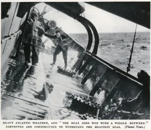 Wwii Prints: WW2 - A corvette in heavy Atlantic Sea weather
