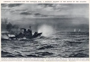 Wwii Prints: WW2 - Corvette versus Submarine - Corvette wins