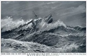 Wwii Prints: WW2 - Flower-Class Corvette in heavy seas - Atlantic Convoy