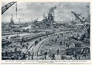Wwii Prints: WW2 - Rosyth Dockyard with HMS George V and HMS Cossack in dock Date: 1941