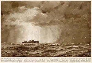 Wwii Prints: WW2 - Surfaced Enemy Submarine sees a Corvette on her track