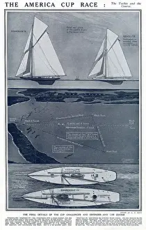 Course Prints: The two yachts the defender Resolute against the challenger Shamrock IV in the American Cup Race