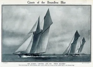Yachting Prints: Yachts Meteor and White Heather at Cowes, IOW