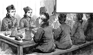 Table Prints: Young Emigrants singing Grace on their ship, 1884