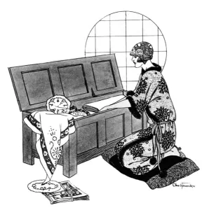 Silk Prints: Young fashionable lady searches for linen in her Dower Chest