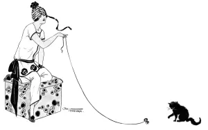 Plays Prints: Young stylish lady playing with her little black kitten