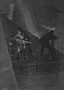 Firing Prints: Zeppelin machine gunners by Matania, WW1