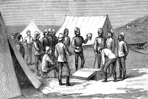 July Prints: The Zulu war. Fort Helpmakaar. Field auction of the effects