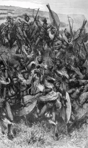 July Prints: The Zulu wars. An attack of Zulu warriors
